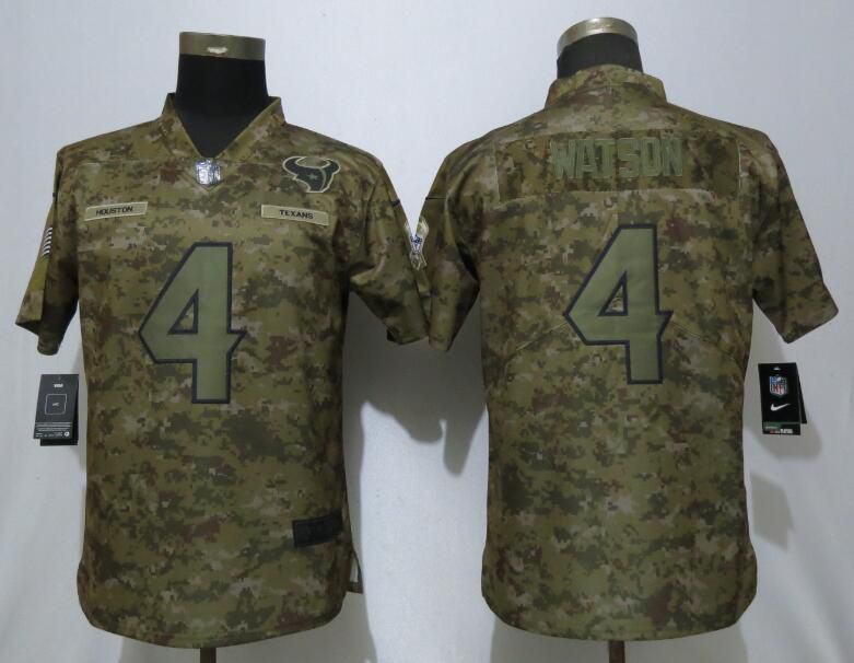 Women Houston Texans #4 Watson Nike Camo Salute to Service Limited NFL Jersey
